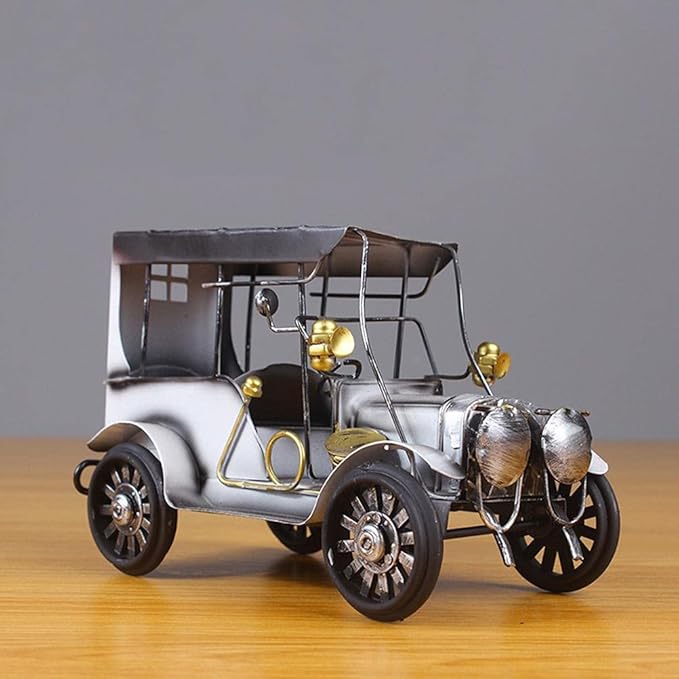 Kikumi Nostalgic Metal Car Organizations Retro Home Ornaments Home Decor for Living Room Table Cabinet (White)