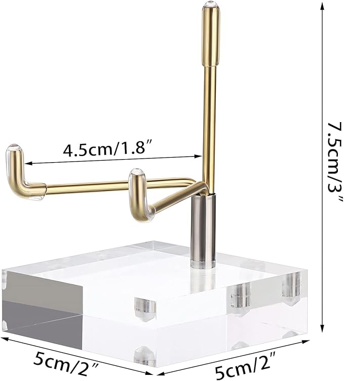 Hipiwe Adjustable Metal Arms Display Stand Easel with Acrylic Base Small Display Easel Holder for Fossil Coral Geodes Rock Mineral Agate Crystals Seashell and Small Collectibles, 2x2x3 inch