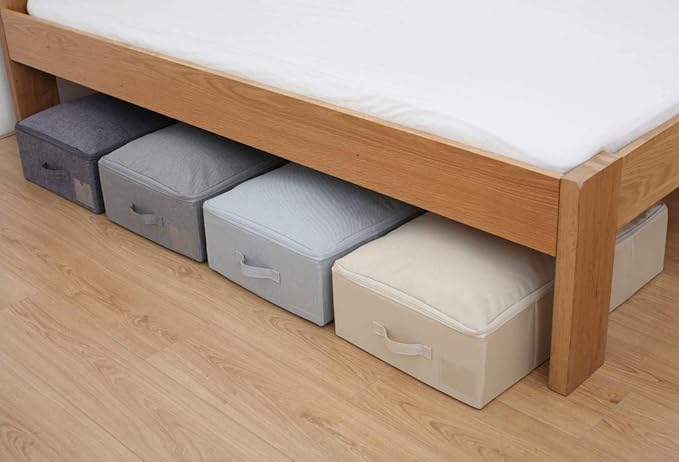 iwill CREATE PRO 39.4" Ultra-Length Foldable & Washable Underbed Storage Organizer Containers for Clothing, Shoes, Bedding - Ideal for Bedroom, College Dorm (Black Gray), Beige