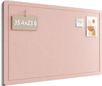 Fluxynara Bulletin Board,35.4" x 23.6" Cork Board Alternative with 12 Safe Removable Adhesive Tabs, Foldable Felt Pin Board for Home Office, Classroom, Bedroom,Entryway for Walls—Pink