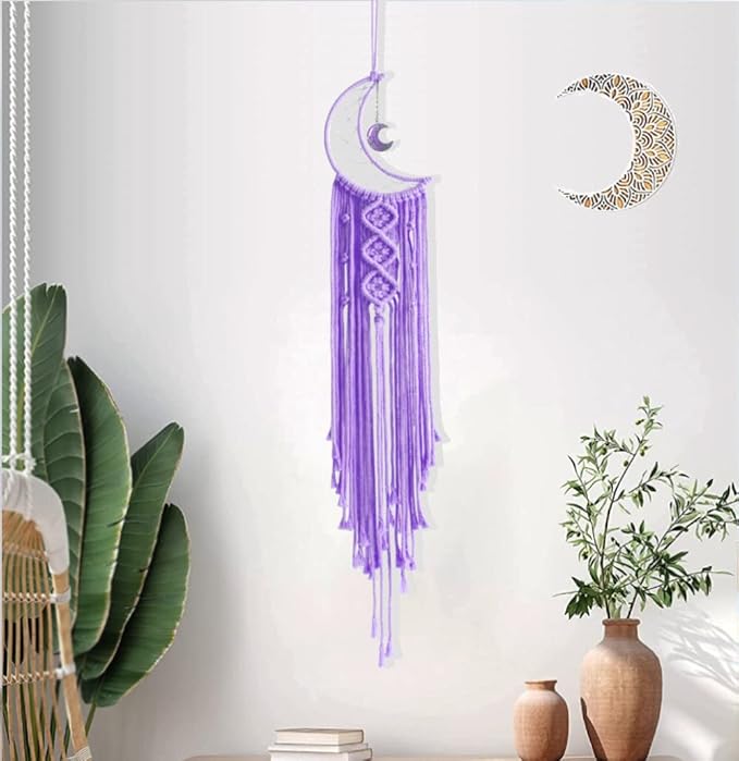 Dream Catchers Purple Moon Dream Catcher with Light, Dream Catcher for Girls Bedroom Decor for Women, Macrame Dreamcatcher Boho Room Wall Decor for Teen Girls Birthday Gifts Women Purple Gift