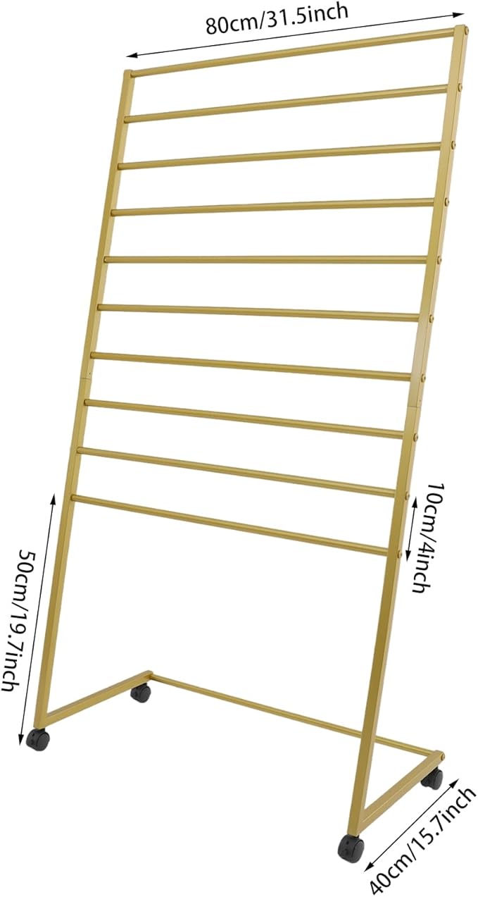 DouSeiAi 10-Tier Movable Scarf Organizer Holder Accessory Display Stand, Freestanding Metal Organizer Rack for Retail Stores, Towel, Belts, Ties, and Pants (Gold, 10-Tier)