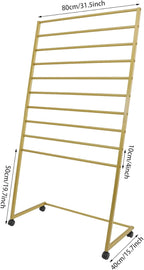 Scarf Organizer Stand, 10-Tier Freestanding Scarf Display Rack with Wheels, Metal Scarf Holder Belt Pants Hanger for Commercial Clothing Retail Store Home, 31.5" L x 15.75" W(Gold)