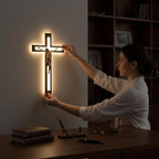 MoSavris Crucifix Wall Cross with Jesus with LED Light Handmade Wood Cross Wall Decor 13 Inch Catholic Wooden Cross for Faith & Blessing Wall or Home Decor Faith Gift for your Acquaintances