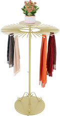 Scarf Display Stand 45-Arm Scarf Holder Organizer Freestanding Scarf Hanger 360° Rotating Rack for Home and Clothing Store (Gold, 45 Rods)
