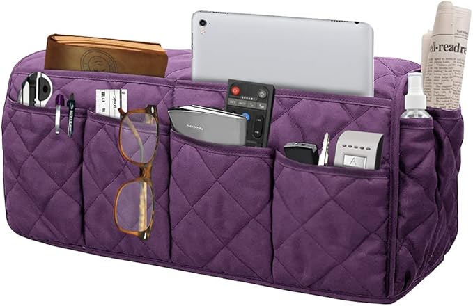 Armchair Caddy, Sofa Armrest Organizer with 14 Pockets, Waterproof Non Slip Recliner Remote Control Holder, Couch Chair Arm Storage for TV Remotes, Phone, iPad, Magazine, Books