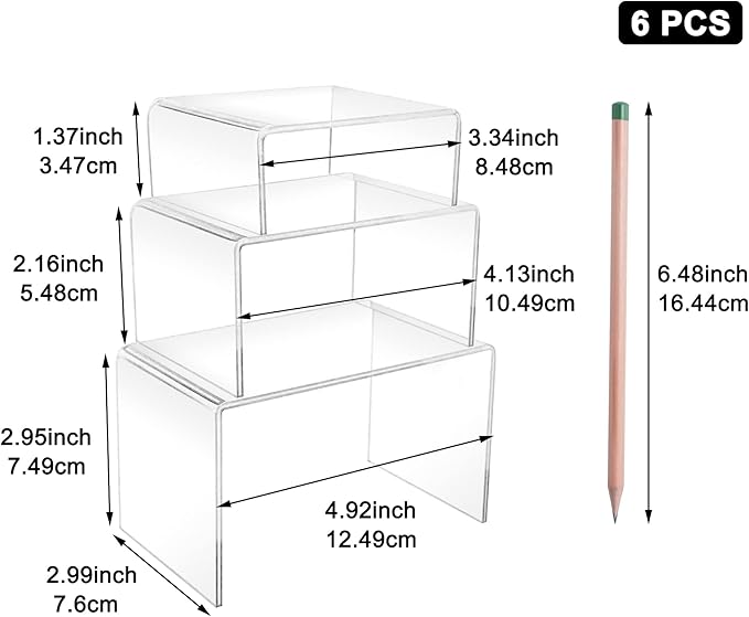 Cerpourt 2 Sets Acrylic Display Risers(3",4",5") Clear Product Stand,Cupcakes Holder Dessert Transparent Showcase Stands, Candy Bar Risers, Lifts for Figures