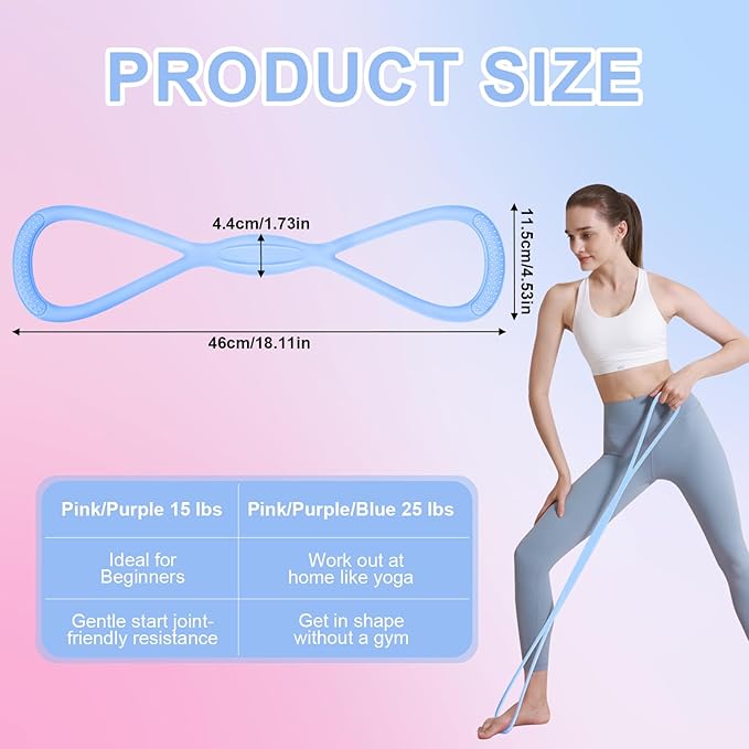 Figure 8 Resistance Band: Resistance Bands with Handles for Working Out - 8 Shaped Resistance Bands for Women - Exercise Bands for Arms - Fullbody Yoga Pulling Rope