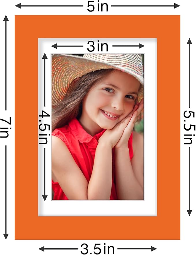 Vittanly 4x6 Picture Frames Set of 9, Shatter Resistant Plexiglass, Display 3.5x5 Pictures with Mat or 4x6 without Mat, Photo Frames for Wall or Tabletop, Engineered Wood, Orange