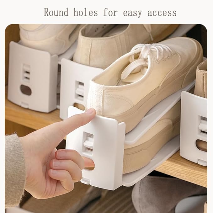 Shoe Slots Organizer 10 Pack - Shoe Stackers, Space Savers 50%, 3 Levels Adjustable, Double Layer Holders for Closet, Space Saver for Entryway,White