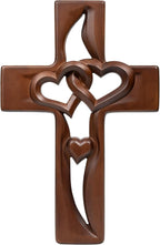 BGCOPPER Marriage Cross for Wall Love Wall Decor, Handmade Wooden Intertwined Heart Wall Cross for Wedding Valentine Christmas Gift - 10 Inch
