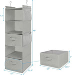 MAX Houser 5 Tier Shelf Hanging Closet Organizer, Cloth Hanging Shelf with 2 Sturdy Hooks for Storage, Foldable (Light Grey-D2)