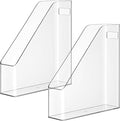 Kifmurase 2PCS Vertical File Holder, Clear Plastic Standing File Shelf and Organizer for Office Home Magazines Notebooks Folder Binders, Multi-purpose Desktop Document Storage Vertical Rack