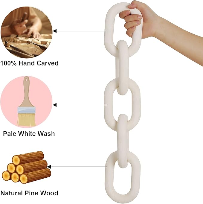 HMASYO White Wood Chain Link Decor, 5-Link Wooden Decorative Chain Home Decor Accents, Coffee Table Decor, Shelf Decor Aesthetic, Modern Bookshelf Table Decorative Objects for Living Room