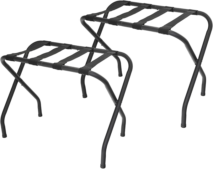 Luggage Rack Set of 2, Suitcase Stand, Luggage Racks for Guest Room, Hotel, Bedroom, Camping, Travel Suitcase Holder, Black Metal Frame, 27.5 x 14.2 x 20.7 Inches