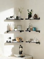 Floating Shelves for Wall, Shelves for Decor Storage Set of 6, Wall Mounted Wood Shelf for Bedroom, Living Room, Bathroom, Kitchen,Long Picture Ledge Shelves.(Black)