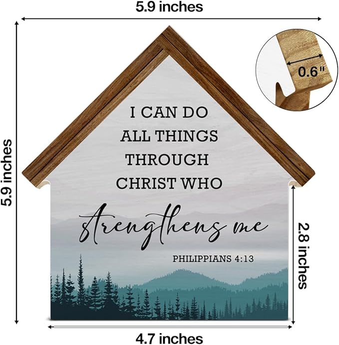 I Can Do All Things Through Christ Christian Bible Verse Decor, Philippians 4:13 House Shaped Wood Sign, Christian Home Office Room Decor