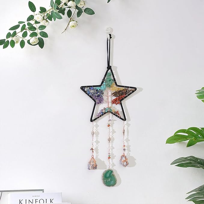 7 Chakra Dream Catcher Tree of Life Dream Catchers for Room Decoration Handmade Dreamcatcher Natrual Agate Gemstone Wall Hanging Ornament (Seven Colors)