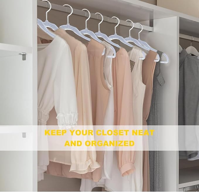 Blue and Gold Hangers for Clothes 40 Pcs, 16" Wide Clear Hangers for Men's Shirt, Women's Gown Dress, Youth Suit, Hoodie, Plastic Hanger with Swivel Hook, Thin Clothing Rack for Dorm Room Essentials