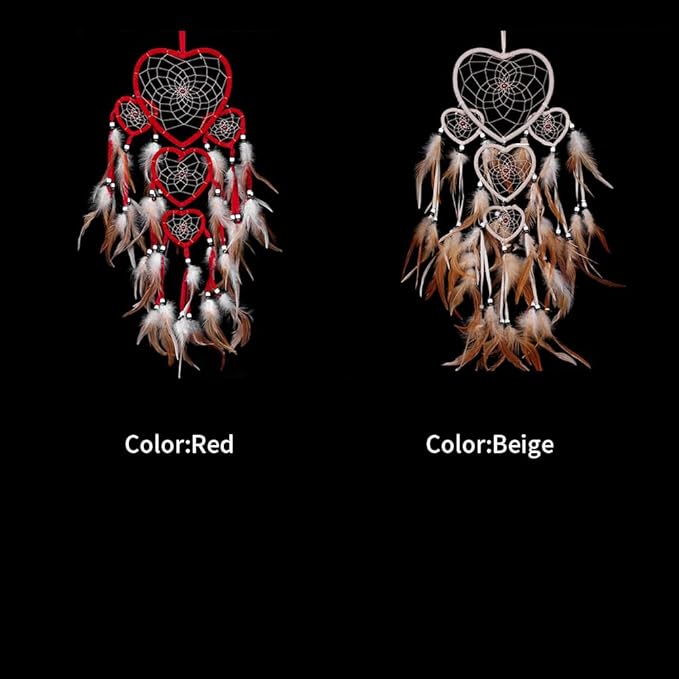 Dream Catcher with Feathers, Heart Shaped Dream Catcher Indians Traditional Love Net Wall Hanging Bedroom Home Car Decor (Beige)