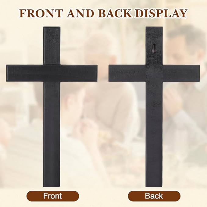 NUOBESTY 1Pc Wooden Cross for Wall, Black Christian Wall Decor Rustic Wood Hanging Accent for Indoor Home Prayer Room Church Baptism Confirmation Wedding, 11.02 x 6.30 x 0.79 in