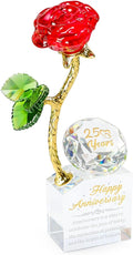 YWHL 25th Wedding Anniversary Rose Gifts for Couples, 25 Years Happy Anniversary Crystal Gift for Wife Husband, Crystal Rose Figurine with Silver Diamond, Romantic Valentines Day Present for Her Him