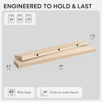 Homeforia Wood 48 inch Floating Shelf, High End Solid Natural Wood 48inch Floating Shelves for Wall Mounted, Unfinished Wooden Large Floating Shelves, Heavy Duty Bracket, 48 X 6.5 X 1.75 in, Set of 2