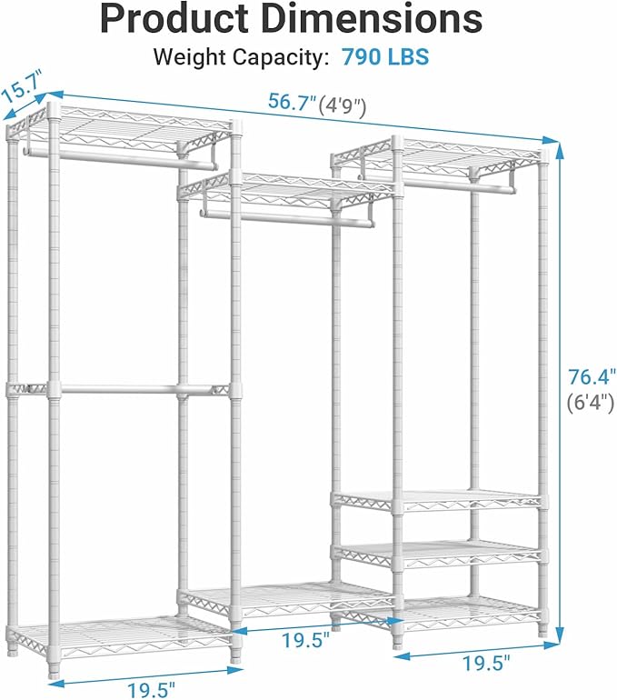 VIPEK V5C Medium Covered Clothes Rack Heavy Duty Portable Closet Wardrobe, Freestanding White Clothing Rack with Grey Upgarded Polyester Cover, Adjustable Custom Closet Rack, 56.7" Lx15.7 Wx76.4 H