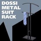 Kings Brand Furniture Dossi Modern Metal Suit Valet Stand, Clothes Rack Organizer with Jacket, Pants & Tie Holder, Space-Saving Garment Rack for Bedroom or Closet (Black)