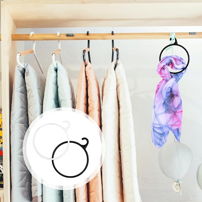 Ciieeo 40pcs Multifunctional Scarf Rack Organizer with Plastic Rings for Scarves Ties Belts Space Saving Closet Hanger for Shawls and Accessories Black Transparent