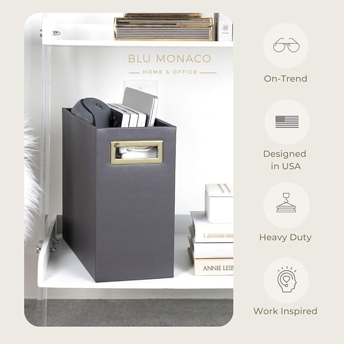 BLU MONACO Magazine Basket: Grey Leather Bathroom Holder – Stylish Modern Rack and Newspaper Stand, Decorative Floor-Mounted Organizer for Elegant Bathroom Storage.