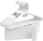 White Plastic Hangers 24 Pack, Heavy Duty Clothes Hangers for Standard Size Hangers with Center Hook & Non-Slip Pants Bar for Shirts, Pants, Coat, Dresses, Jackets, Scarves and Belts
