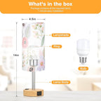 Fenmzee Floral Touch Lamp for Bedroom- 3 Way Dimmable Bedside Lamp USB C A Charging Ports and AC Outlet, Small Table Lamp Floral Linen Lampshade for Gift, LED Bulb Included