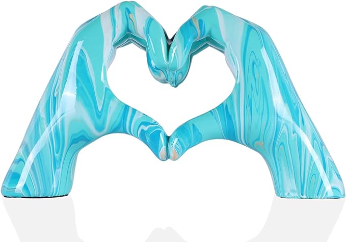 Navy blue hand heart decoration, heart hand statue, love finger sculpture wedding decoration, suitable for bookshelf coffee table office bedroom TV cabinet bookshelf small ornaments home decoration.