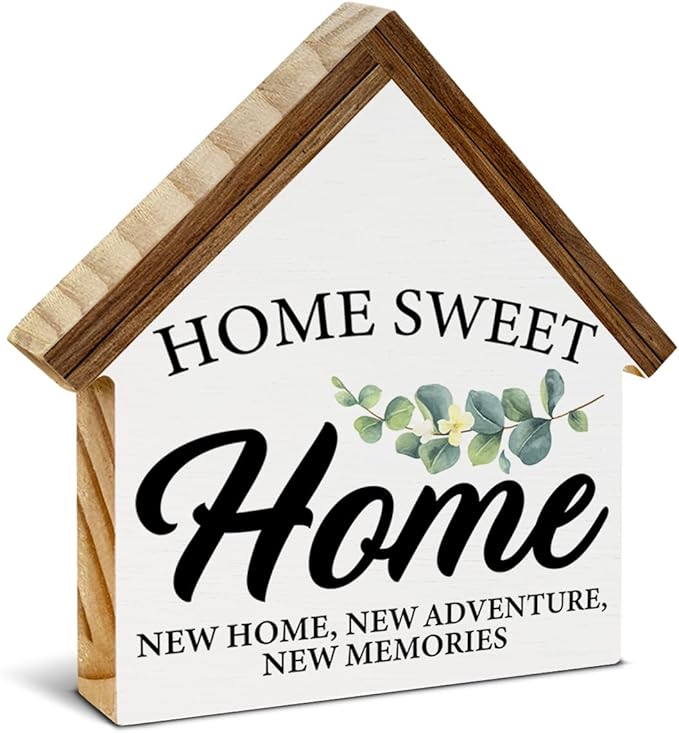 Housewarming Gifts, New House Decor, Home Sweet Home House Shaped Wooden Block Sign Living Room Decor for Desk Table Shelf