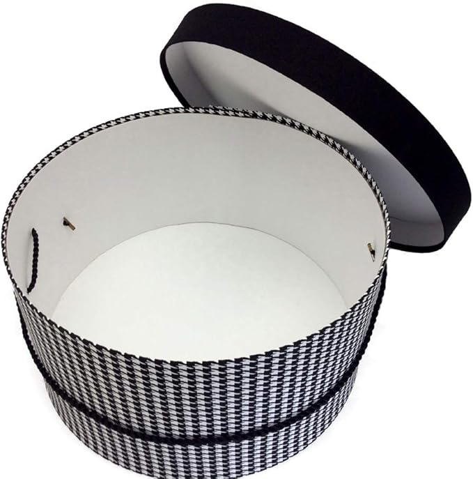 Sarah's Hat Boxes Classic Houndstooth Hat Box – 16.75" x 8.5" (Dia. x Ht.) Handmade in USA – Odorless Non-Toxic Adhesive, Cording Handle – Premium Storage for Hats & Accessories