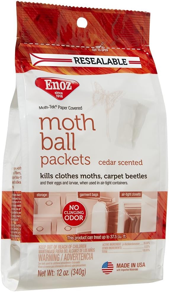 Enoz Moth-Tek Packets Cedar Scent - 12 oz. Bag (3) Kills Clothes Moths, Carpet Beetles, and Eggs and Larvae
