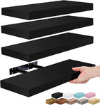 Sorbus Floating Shelves for Wall – 16 Inch Floating Shelf for Kitchen, Bedroom, Living Room, Bathroom, Home & Wall Decor - Mounted Bathroom Shelves with Invisible Brackets (Black, 4 Pack)