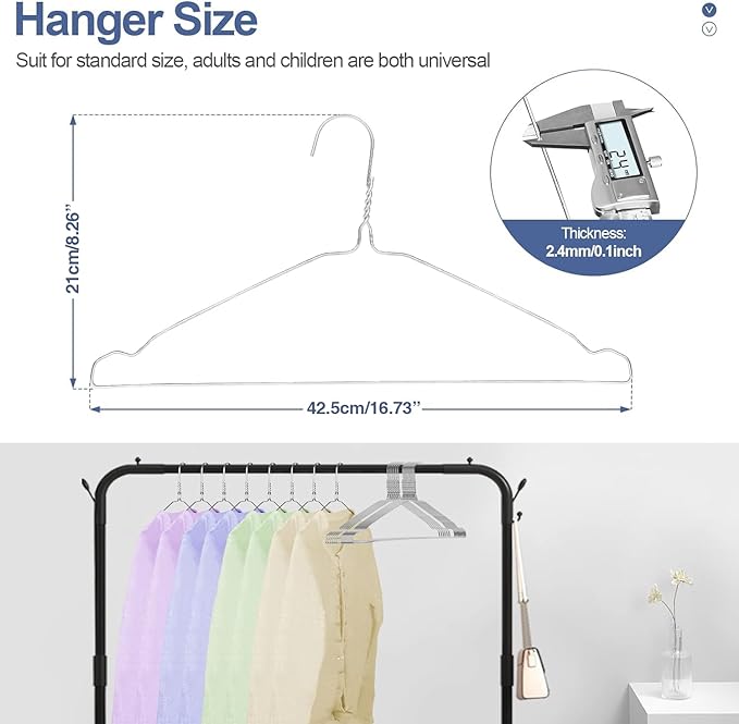 SPECILITE Wire Hangers 50 Pack, Metal Wire Clothes Hanger Bulk for Coats, Space Saving Metal Hangers Non Slip 16.7 Inch Ultra Thin, for Standard Size Suits, Shirts, Pants, Skirts