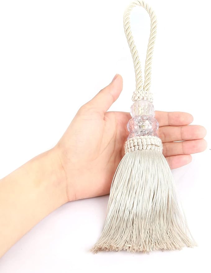 2 Pack Gold and Silver Tassels with Loops, Large Handmade Tassel Craft, DIY Accessories for Home Decoration (Beige, 2)