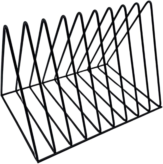 Vinyl Record Storage Holder Stand - Premium Triangle Metal Wire Magazine Rack and Book Holder holds up to 33 Lp Album Records, Functional and Contemporary Vinyl Record Rack Organizer (Black)
