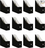Limitliho 12 Pack Black Cardboard Magazine File Holder for Desktop, Book Bins for Classroom Library, Office or Home, Vertical Paper Boxes for Storage with Label(10.6" H x 10.2" L x 3.5" W in)