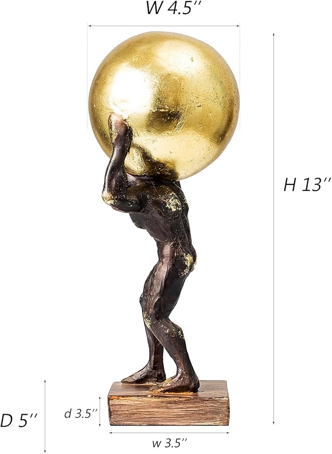Lukitas Atlas Holding Up World Statue and Sculpture, Struggler Figurine Decor, Ball Lifting Sculpture, Creative Ornament for Office Living Room, Resin 13''