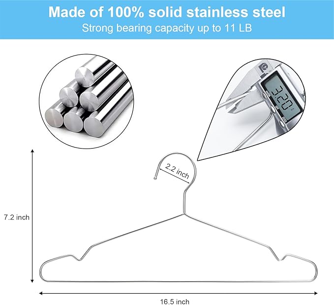 Seropy Coat Hangers Clothes 10 Pack Wire Hangers Heavy Duty Stainless Steel Hangers with Non Slip Grooves, 16.5 Inch Ultra Thin Metal Hangers Space Saving Clothing Hanger