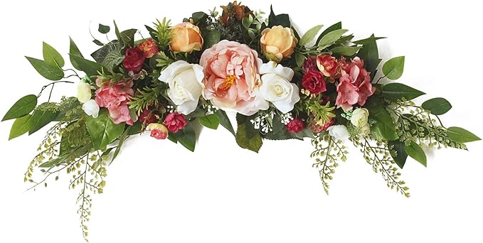 30 Inch Artificial Rose Flower Swag, Colorful Decorative Swags with Green Leaves Rose Hydrangeas Eucalyptus Leaves for Home Garden Lintel Wedding Arch Party