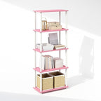 Furinno Turn-N-Tube Book Shelf, 5-Tier Bookshelf, Bookcase with Multipurpose Compact Display Rack, 11.6 x 23.6 x 57.4, for Living Room, Bedroom, Home Office, Pink/White