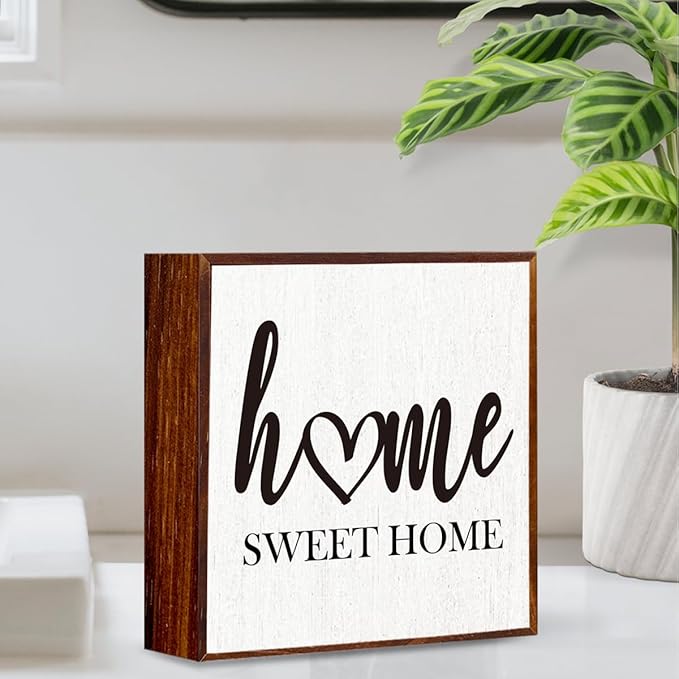 Home Sweet Home Sign Wooden Box Decorative,Home Sweet Home Decor Wood Box Sign，Rustic Farmhouse Square Decor Sign for Tabletop Home Living Room Decor 5 x 5 Inches （white）