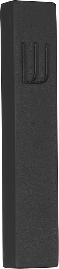 A&S Mezuzot Modern Concrete Mezuzah Case with Scroll, Easy Peel and Stick Mezuza (Black+ Engraved Shin, 6 Inches)