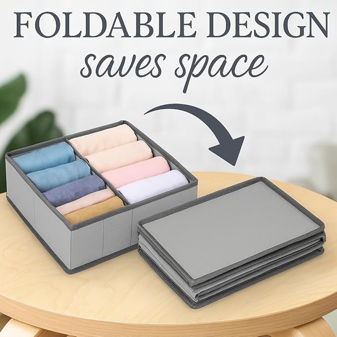 8-Pack Fabric Drawer Organizers – Foldable Closet Storage Bins for Clothes, Underwear, Baby Items & Bras | Dresser Drawer Dividers for Bedroom, Closet & Nursery Organization