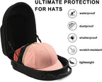 Black hard hat box baseball cap storage box with handle and adjustable shoulder strap suitable for travel and home storage
